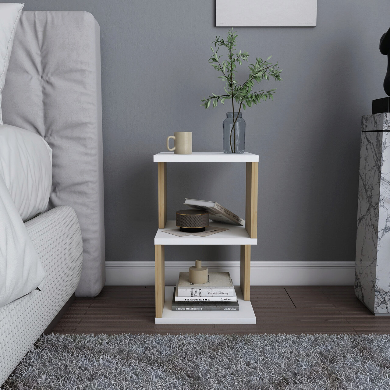 Noptiera, Hanah Home, Carter, 29.6x29.6x49.4 cm, Alb / Stejar - imagine 7